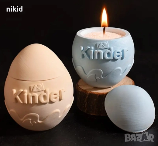 3D Kinder шоколадово Киндер яйце 2 части силиконов молд форма кутия свещ смола гипс шоколад декор, снимка 4 - Форми - 51828335