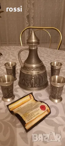 Красив немски сервиз от калай за ракия, греяна ракия, шотове. Неизползван., снимка 2 - Антикварни и старинни предмети - 56227884