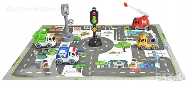 Комплект коли с килим за игра и пътни знаци, на батерии , снимка 2 - Коли, камиони, мотори, писти - 50426527