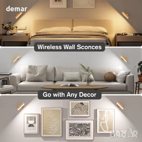 Стенни аплици Hensam, работещи с батерии, Комплект от два броя безжични LED аплици, снимка 6 - Лед осветление - 49078606