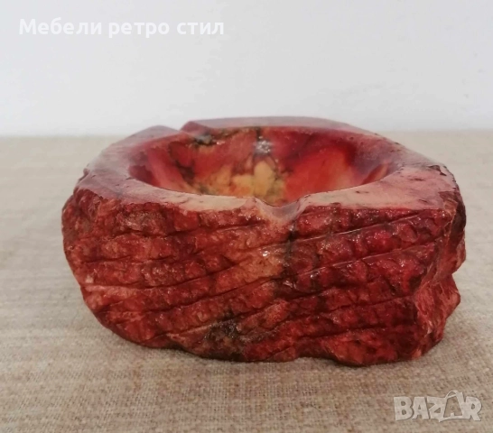 Винтидж пепелник от истински оранжев алабастър ''Romano Bianchi'' масивен, тежък, ръчно изработен., снимка 9 - Антикварни и старинни предмети - 52374855