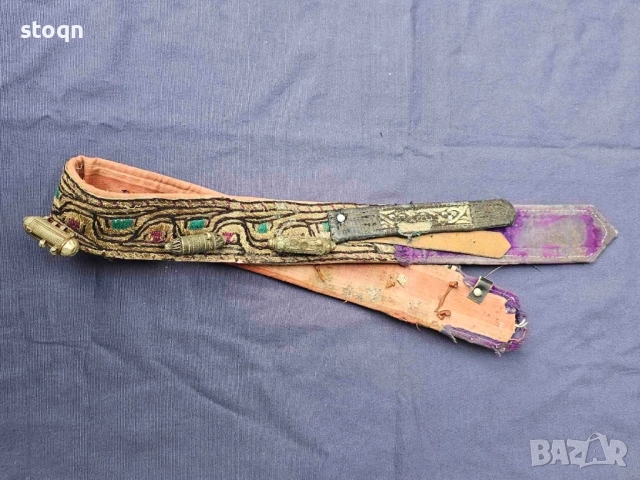 Стар Османски колан със сребърни(сачанени) елементи по него.дължина 106см на 7 см , снимка 9 - Колекции - 52442116