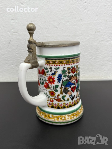 Порцеланова халба с цинков капак. №7605, снимка 3 - Антикварни и старинни предмети - 52373140