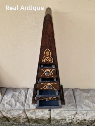 Чудесно антикварно дървено шкафче тип пирамида- 4 чекмеджета , снимка 6 - Антикварни и старинни предмети - 48530826