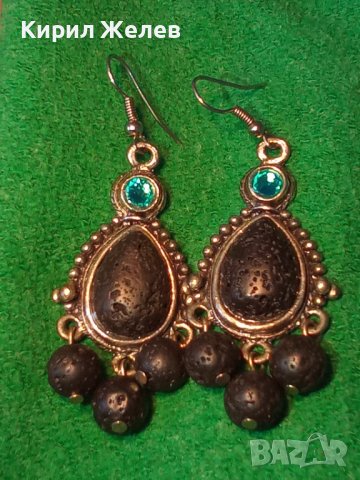 АРТИСТИЧНИ ВИНТИДЖ АРТ СРЕБРИСТИ МЕДНИ ОБЕЦИ с ВУЛКАНИЧЕН КАМЪК и ИСКРЯЩИ СИНИ КРИСТАЛИ 38634, снимка 11 - Обеци - 41622937