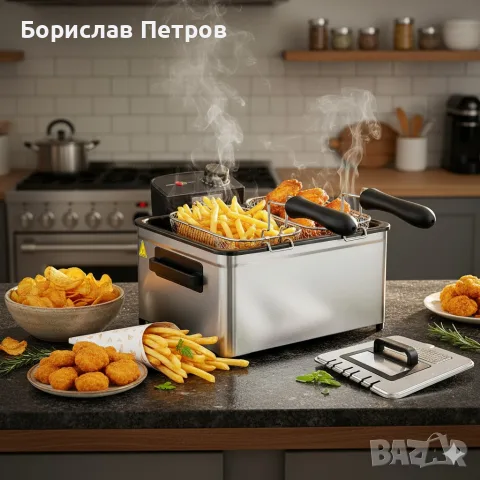 Фритюрник Cheffinger CF-EDP5.0 – 5L, 2000W, неръждаема стомана, 3 кошници, регулируема температура, снимка 3 - Фритюрници - 55804198