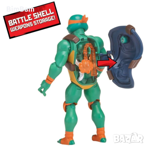 Оригинална eкшън фигурка Костенурките Нинджа Rise of the TMNT Michelangelo с отваряща черупка, снимка 4 - Фигурки - 44744647