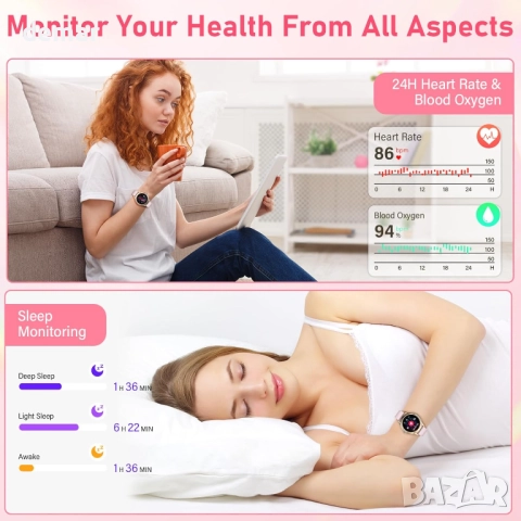 Brenth Смарт часовник за жени с функция за обаждане, IP68, iOS/Android, снимка 4 - Смарт часовници - 52414927