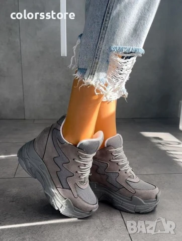 Кецове на платформа - сив велур и мрежа - PJN90

