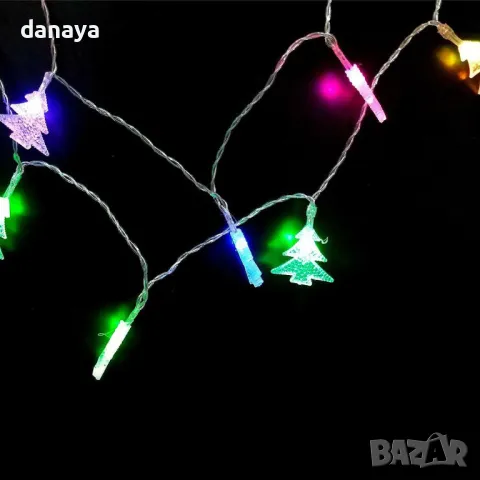 5402 Многоцветни коледни лампички Елхички, 28 LED, 280 см, снимка 3 - Лед осветление - 47820335