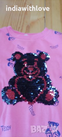 Мека памучна  блуза с обръщащи пайети, снимка 4 - Детски комплекти - 42377449