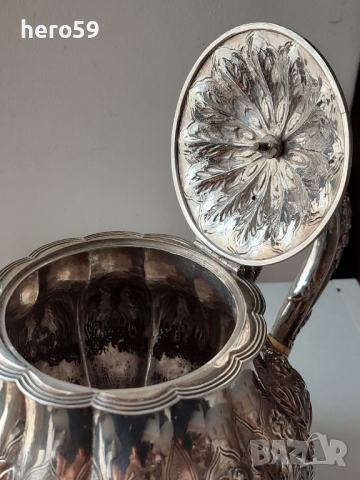 Стара сребърна-925 английска кана(чайник) сребро 925 проба, снимка 4 - Антикварни и старинни предмети - 44583376