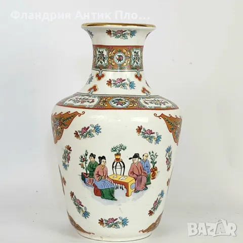 	 Азиатска порцеланова ваза "Картоиграчи" , снимка 3 - Вази - 32433029