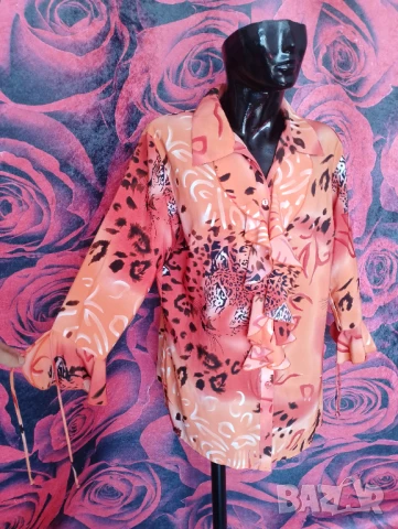 Оранжева лятна дамска риза с къдри и леопардови мотиви ХЛ, снимка 1