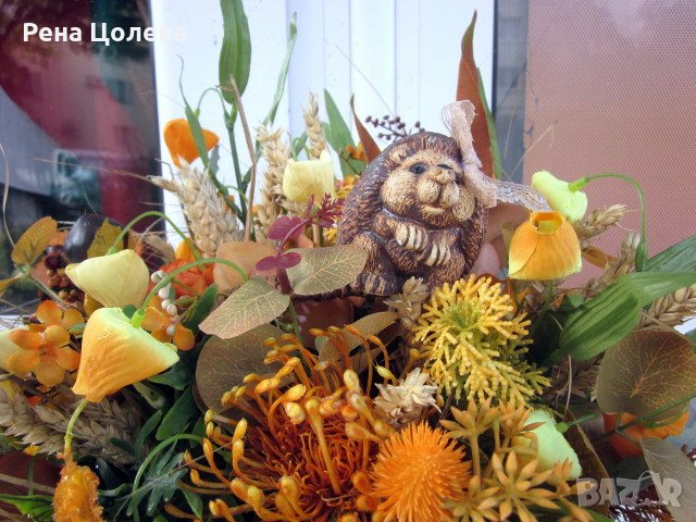 Кошница с цветя и  таралежче, снимка 4 - Изкуствени цветя - 41900733