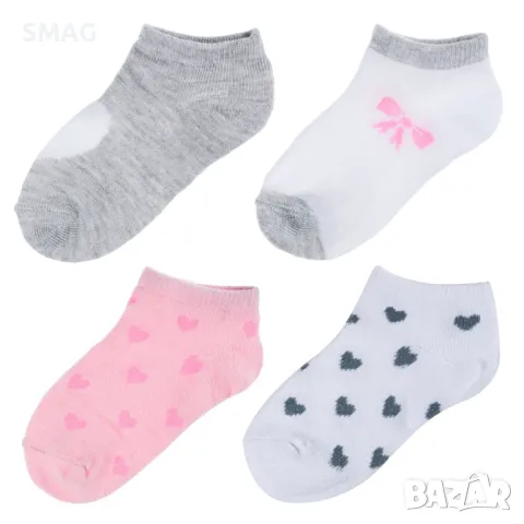 Бебешки чорапи за момиче в бяло, сиво и розово - 4 чифта S_1189301