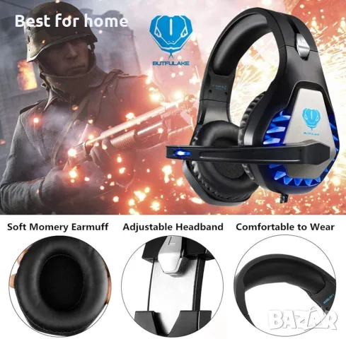 Геймърски слушалки BUTFULAKE GH1 за PS5, 4, Xbox One, PC, PS5, лаптоп, снимка 5 - Слушалки и портативни колонки - 47731792
