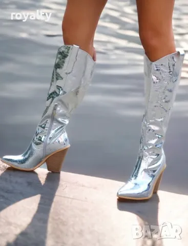 Ботуши на ток - Лак, снимка 2 - Дамски ботуши - 49671631
