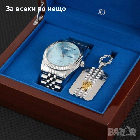 Rolex Комплект Мъжки Часовник С Колие Ролекс - Налични Различни Цветове Код SK640