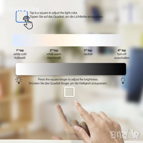 LED огледало за баня Aquamarin 80 x 60 см, A++, с тъч сензор, анти-пара, снимка 3 - Огледала - 53050623