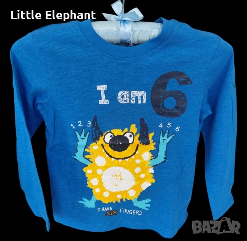 Блузка с дълъг ръкав за 6-7 год момченце,чудовище"I am 6",Англия/нова