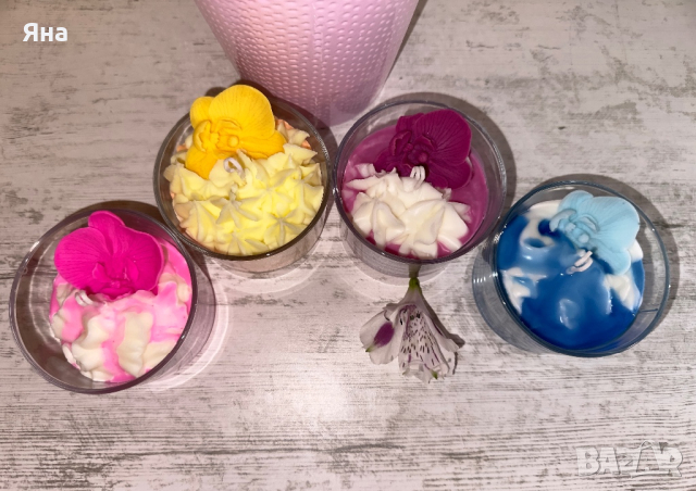 Свещ с орхидеи-ръчно изработена, снимка 1