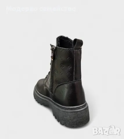 Зимни стилни дамски обувки в черно с връзки , снимка 1