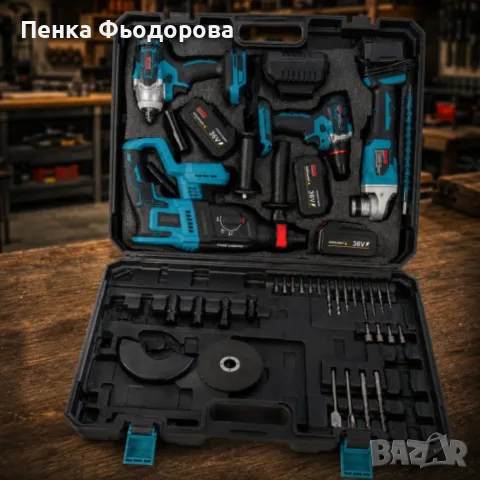 Комплект акумулаторни инструменти BOXER BX-187 4в1 + ПОДАРЪК многофункционална работна чанта, снимка 2 - Куфари с инструменти - 55848256