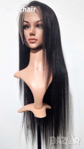 Естествена черна бразилска перука 80 см - Дантела 13×6, Права коса, снимка 2 - Аксесоари за коса - 53136591