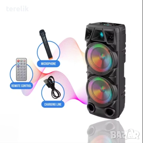 % Нова ZQS 8210 2х8 120W 6500mah 2 микрофона ПРЕНОСИМА КАРАОКЕ КОЛОНА От вносител 12 месеца гаранци, снимка 15 - Тонколони - 53165284