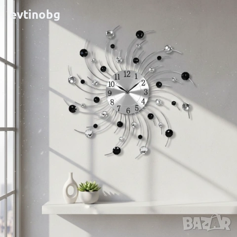 Модерен декоративен стенен часовник с кристали, 50 см, снимка 2 - Други - 53770033