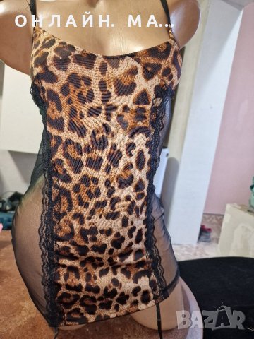 Леопардово Комплектче с жартиери/м.л , снимка 2 - Корсети, бюстиета, топове - 39973131