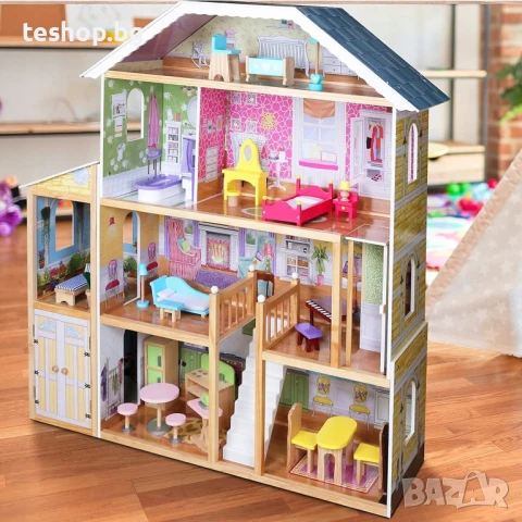 Детска дървена къща ГОЛЯМА ИГРАЧКА с мебели 100% реалистична произведена в Германия