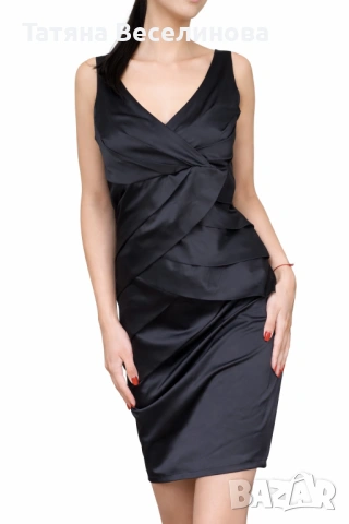 Като НОВА сатенена черна рокля