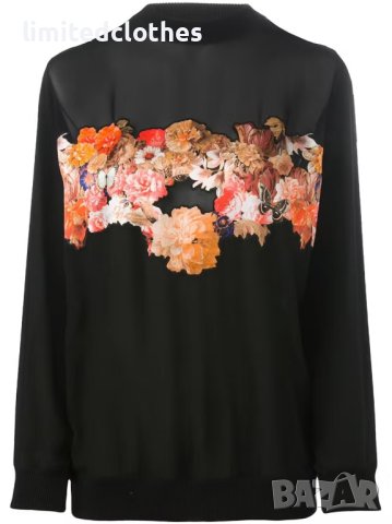 GIVENCHY Black Floral & Butterfly Silk Дамска Копринена Блуза тип Пуловер size 36