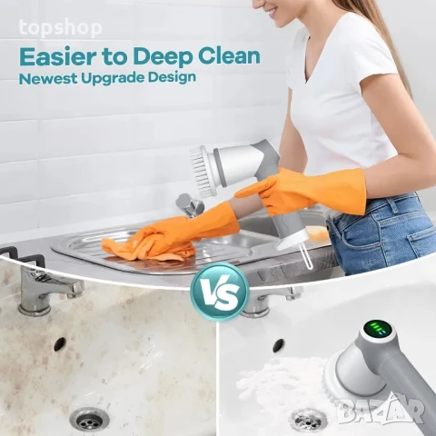 НОВА безжична зареждаема електрическа четка за почистване на баня, кухня, килими и др. 2 приставки, снимка 2 - Мопове, кофи, четки и метли - 50501820