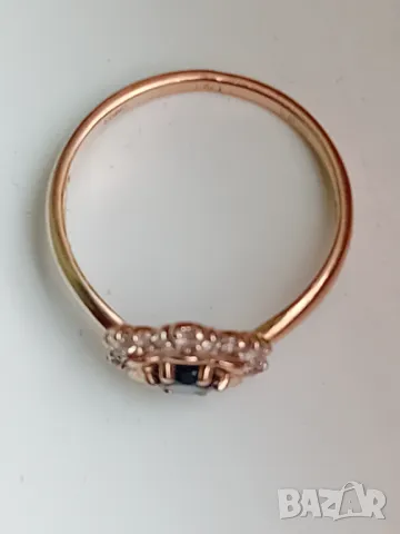Руски златен пръстен с естествен топаз и фианити с форма на цвете, снимка 3 - Пръстени - 49784159