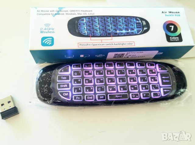 Безжична въздушна мишка и светеща клавиатура за телевизор, компютър, лаптоп, дистанционно, жироскоп, снимка 8 - Дистанционни - 29386458