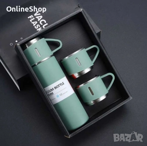 Комплект термос, 500 мл, 3 чаши с дръжка, топлоизолатор, снимка 9 - Чаши - 53698693