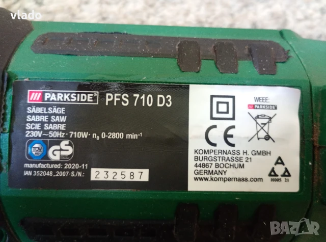Саблен трион PARKSIDE PFS 710 (с дефект), снимка 5 - Други инструменти - 50853918