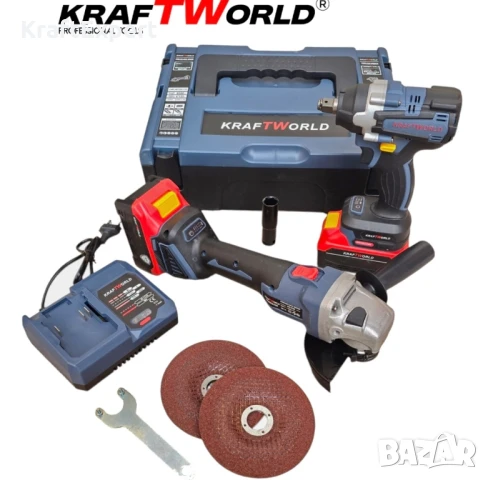 Акумулаторен Комплект Гайковерт и Ъглошлайф125мм Kraftworld, снимка 3 - Други инструменти - 50482866