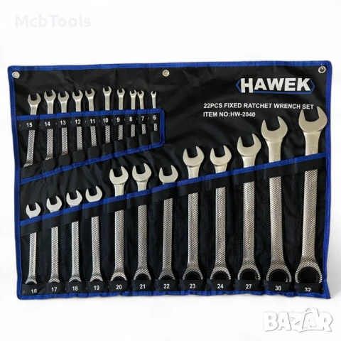 Комплект звездогаечни тресчотни ключове 6 – 32 мм 22 части Hawek, снимка 3 - Други инструменти - 50811461