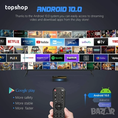 Нов проверен ТВ бокс с Android 10.0 IPTV 4k Full HD 1080p 4gb 64gb Ram Smart Decoder Wifi R25 ..., снимка 4 - Телевизори - 52287367