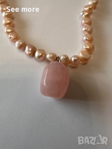 Колие с естествени перли и розов кварц, снимка 4 - Колиета, медальони, синджири - 44156337