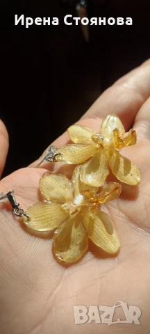 Обеци с естествен цвят на мини орхидея., снимка 2 - Обеци - 50995451