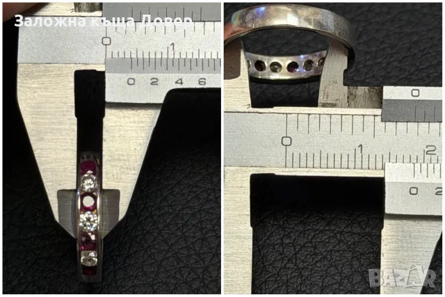 Златен пръстен с диаманти и рубини 14 k 585 gold diamonds rubies, снимка 8 - Пръстени - 55781537