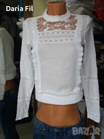 КРАСИВА бяла риза/блуза с дантела и по ръкавите 