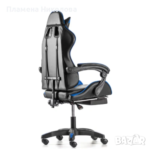 Геймърски стол с поставка за крака - подходящ за деца и тинейджъри- черно-син, въртящ, с масажна фун, снимка 3 - Столове - 53253655