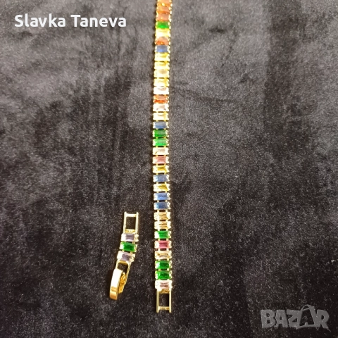 Стоманена гривна, цирконии с различен цвят, снимка 2 - Гривни - 52238496