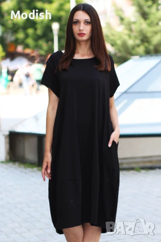 Дълга памучна едноцветна рокля 7045, снимка 3 - Рокли - 50696007